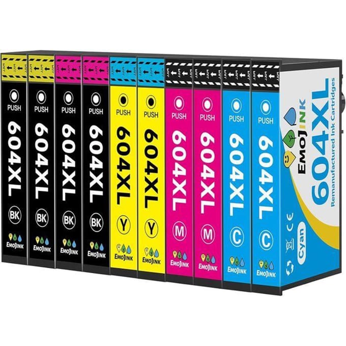 Cartouches d'encre compatibles - Emojink - 604XL - Pack de 10 - Haute capacité - Installation facile