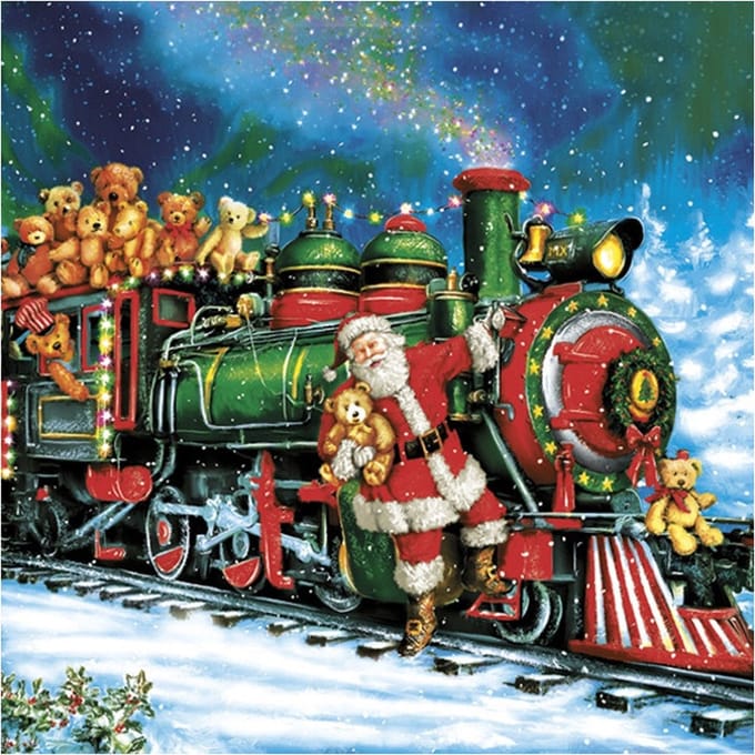 Maki kerst thema servetten - 20x st - 33 x 33 cm - kerstman trein - papier