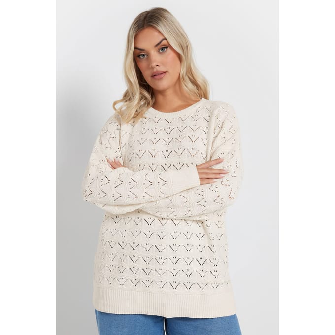 Yours Gebreide Trui Van Chenille Met Pointelleontwerp In Wit Size 54-56