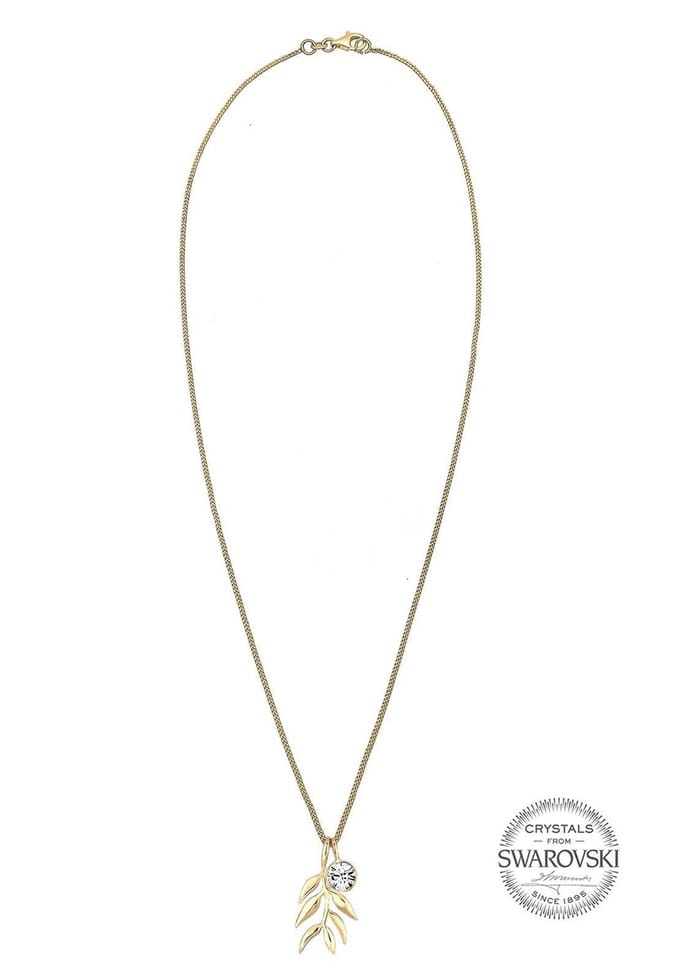 Elli Halsketting Olijfblad branch 925 Sterling Zilver Kristal