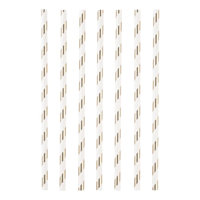 AMSCAN - 12 witte en koperkleurige kartonnen rietjes - Decoratie > Rietjes