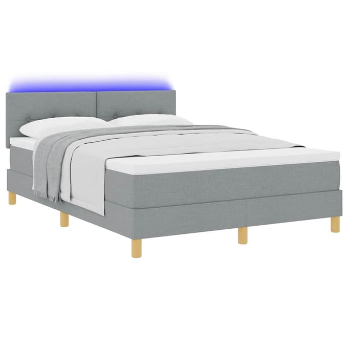 vidaXL - LED - Box - Spring - Bed - met - hoofdeinde - Lichtgrijs - 160 - x - 200 - cm - Stof