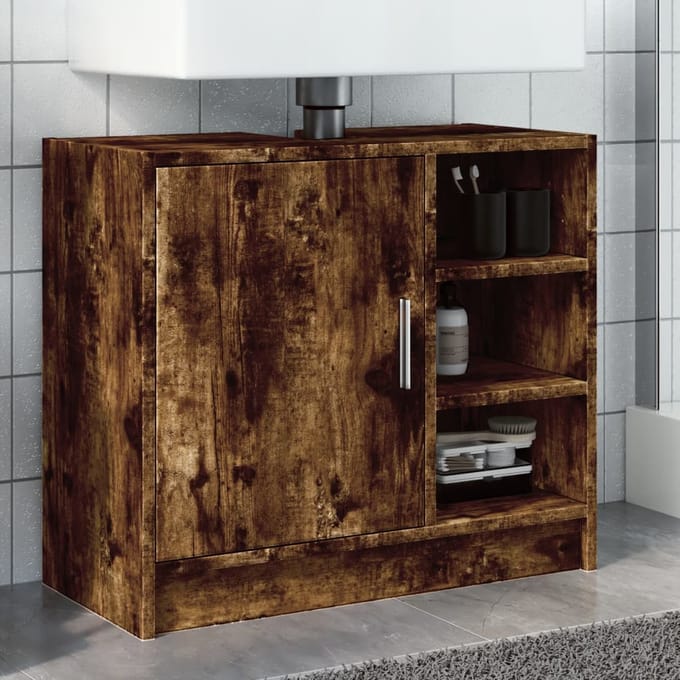 vidaXL - Wastafelkast - 63x29x55 - cm - bewerkt - hout - gerookt - eikenkleurig