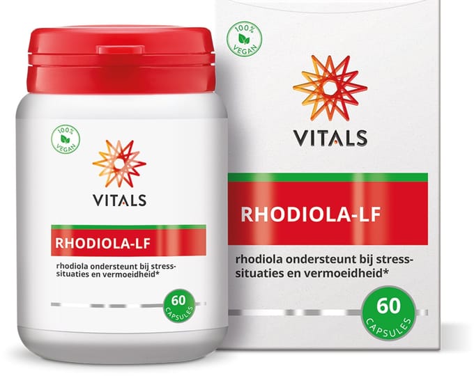 Vitals Rhodiola-LF - 60 capsules. Heeft adoptgene werking, ondersteunt bij stress en vermoeidheid.