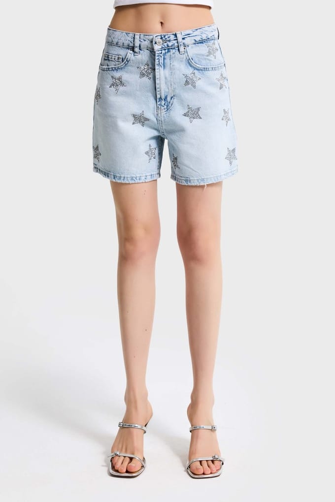It's Basic - RHINESTONE MINI DENIM SHORT