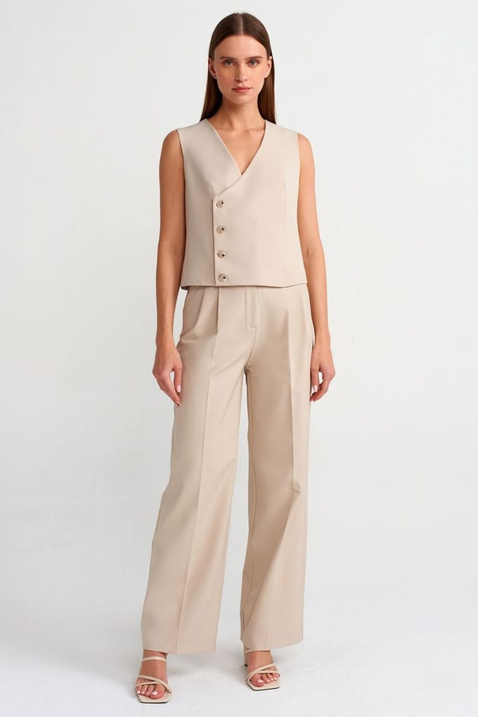 Hoge Taille Wijde Pantalons van Crepe Met Riem