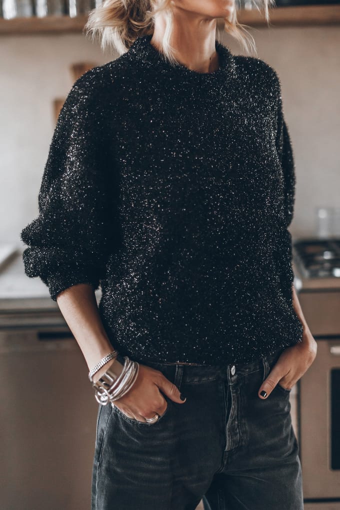 Mikuta The Black Sparkly Fluffy Knit Sweater Größe: M | Pullover Outlet | Damen | Schwarz