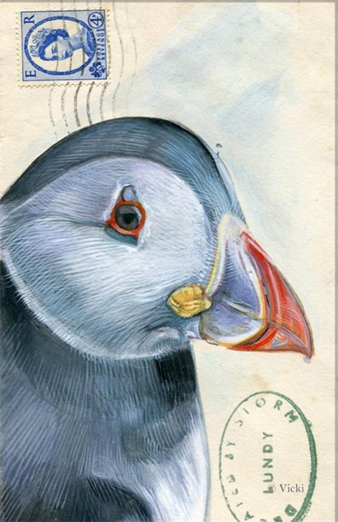 Dubbele kaart met env. Papegaaiduiker 11,5x17,5cm