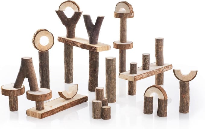 Houten Constructieblokken - Bouwstenen Set - Creatief Spelen - 36 Delen - Klein - Natuurlijk