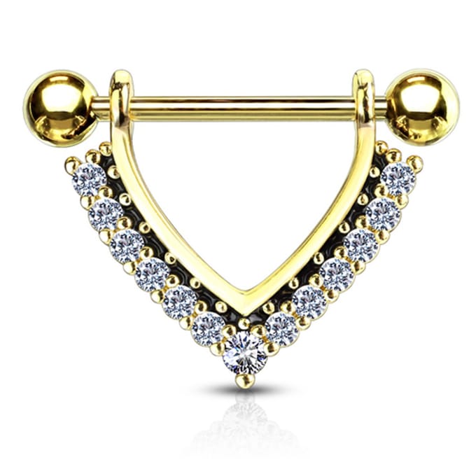Tepelpiercing extra glimmende CZ steentjes 1.6x14 - goud - LMPiercings