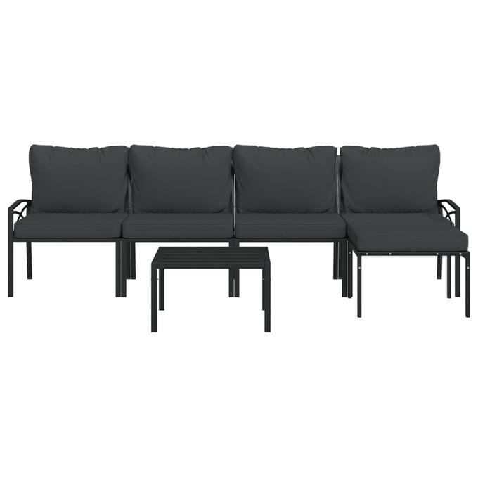 vidaXL - 6-delige - Loungeset - met - kussens - staal - grijs