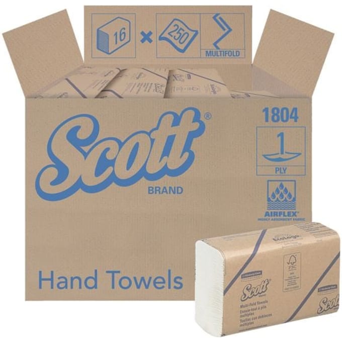 Handdoek Scott m-vouw 1-laags 230x235mm 16x250stuks wit 1804