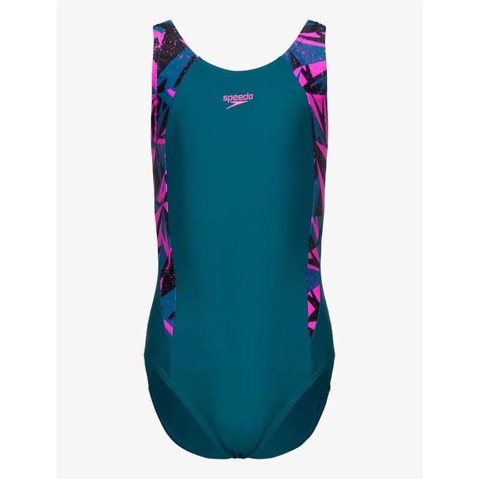 Speedo Hyperboom Splice Muscleback - Zwemkleding - Blauw Fluo Oranje - 6 jaar