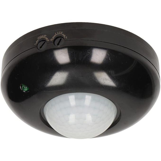 PIR bewegingssensor binnen voor lamp - Bewegingsmelder plafond - Motion sensor 360° - Doorgangsmelder 2000 Lux - Zwart