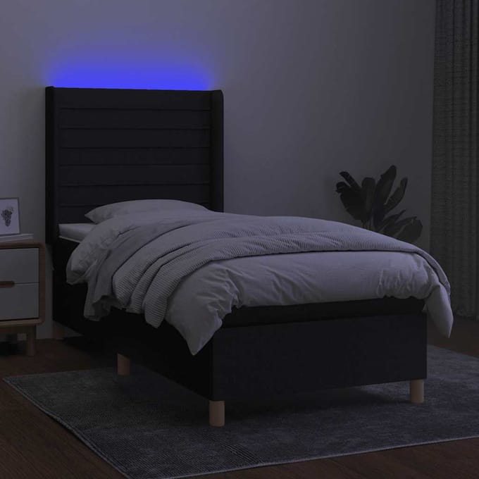 vidaXL - Boxspring - met - matras - en - LED - stof - zwart - 80x200 - cm