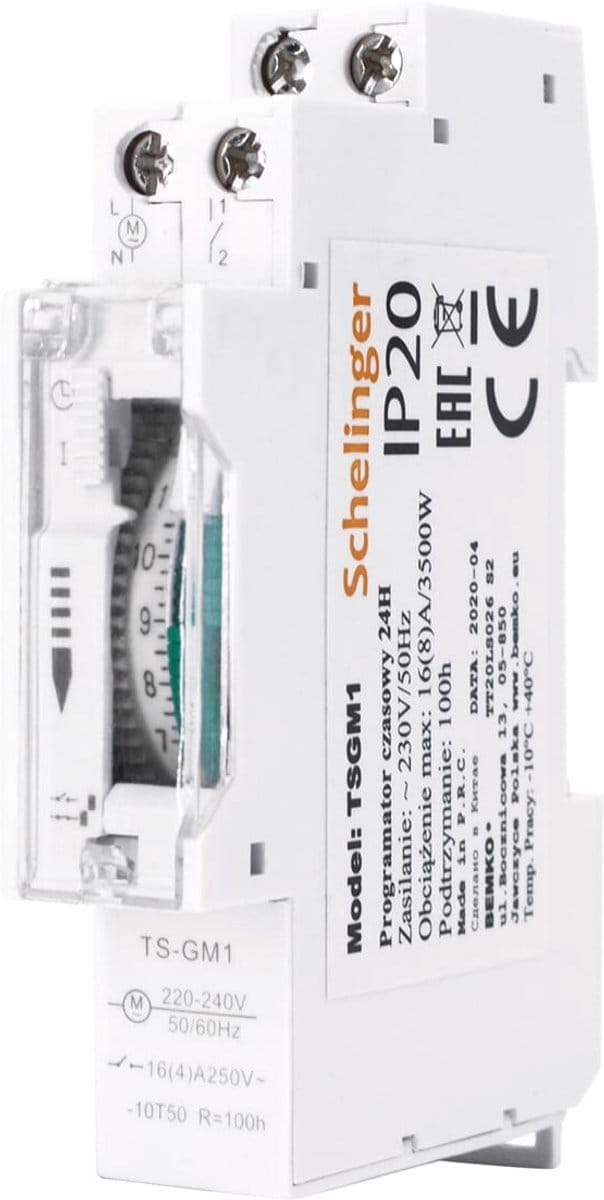 Schelinger Mechanische Tijdschakelaar 24 Uur - DIN-Rail - 16A - Dagprogramma - IP20 - 3500W - 96 Instellingen