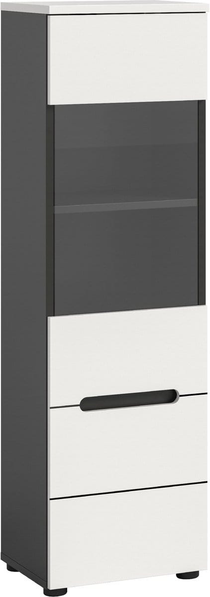 Canu vitrinekast 1 glasdeur wit, donkergrijs.