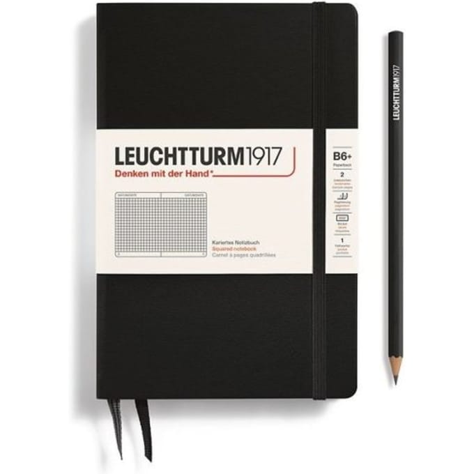 Leuchtturm1917 notitieboek, hardcover, paperback (b6+), geruit, zwart