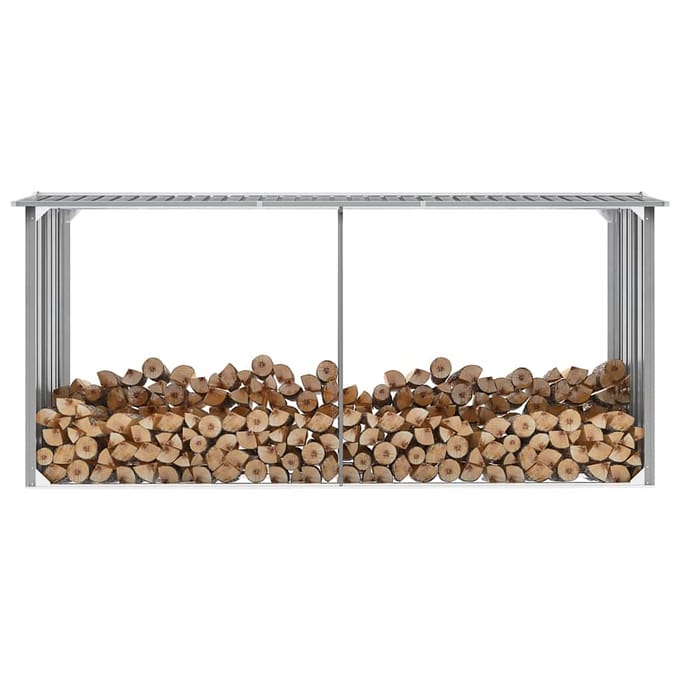vidaXL - Haardhoutschuur - 330x92x153 - cm - gegalvaniseerd - staal - grijs