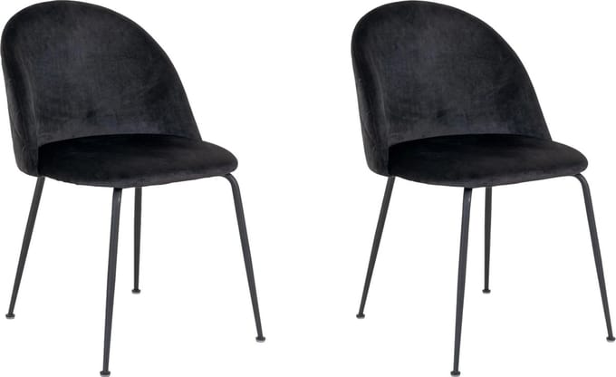 QUVIO Zwarte eetkamerstoelen Lowen - Eetkamerstoel - Eetstoel - Fluweel - Staal - Zwart - Set van 2