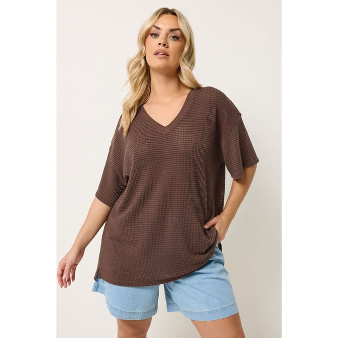 Yours Chocoladebruin Gebreid Boxy Tshirt Size 66-68
