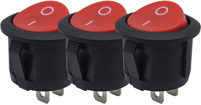 ProRide Mini Wipschakelaar ON/OFF KCD2-10 - 2-pins - Ø13.8mm - Rond - 250V/3A - Rood - 3 stuks
