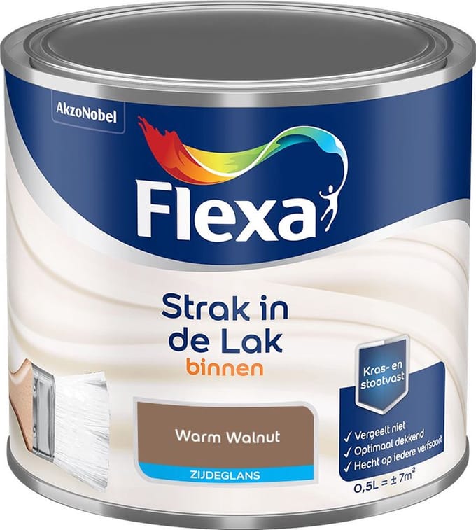 Flexa - Strak In De Lak Binnenlak Zijdeglans - Warm Walnut - Mengverf - 500 Ml