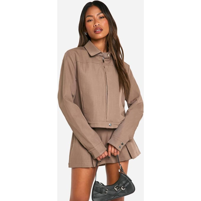 boohoo Dames Op maat gemaakte bomberjack met kraag | Mokka | Maat: 34