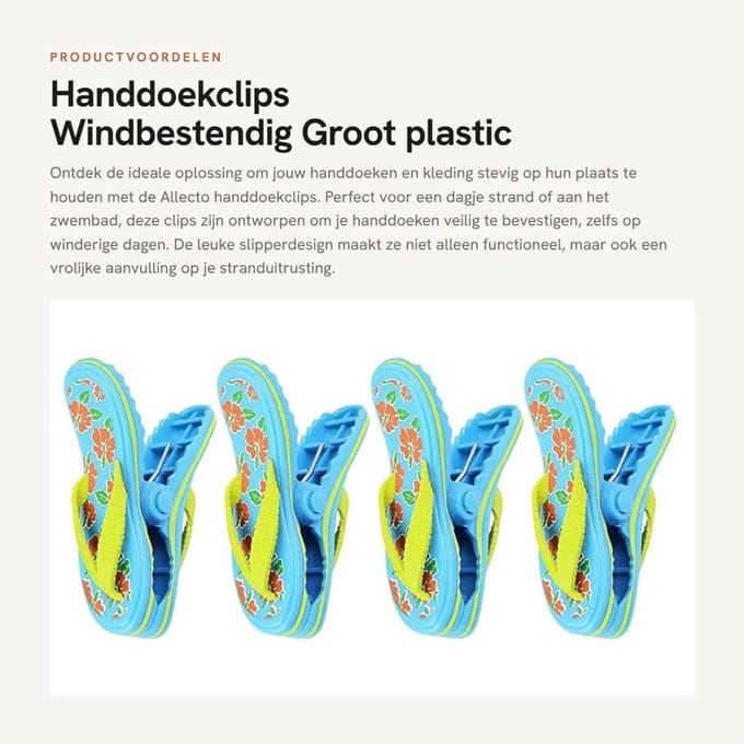 Dailygoods- Handdoekclips Groot - Windbestendig - Plastic - Hangende Klemhouder - 4 Stuks - Robuust Ontwerp - Handdoekklem