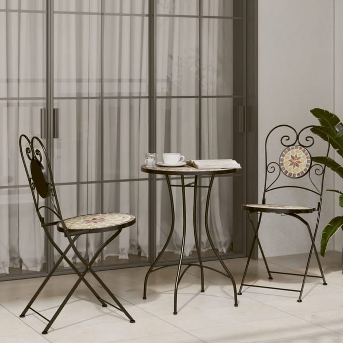 vidaXL - Bistroset - mozaïek - ijzer - en - keramiek - terracottakleurig - en - wit