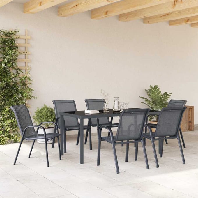 vidaXL - Tuinstoelen - stapelbaar - 6 - st - textileen - stof - grijs