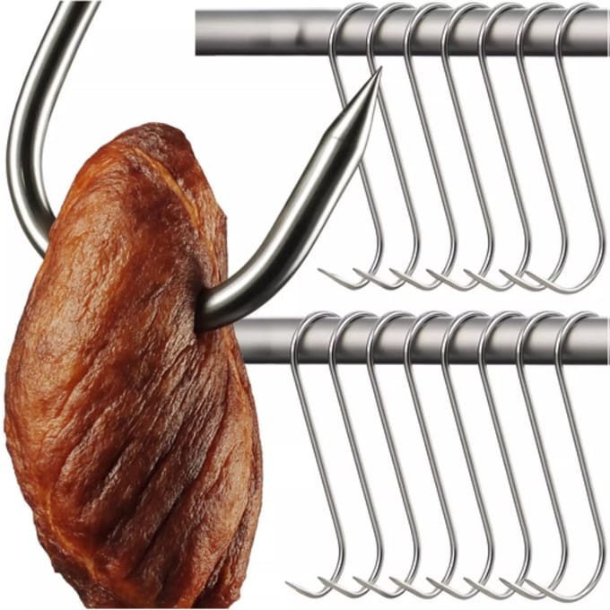 Kaminer RVS Rookscharen Set – 15 Vleeshaken voor Vlees & Vis