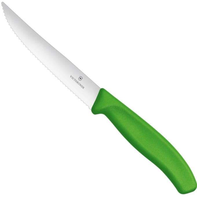 Getand pizzasteakmes met scherpe punt, lengte 120/232 mm - groen