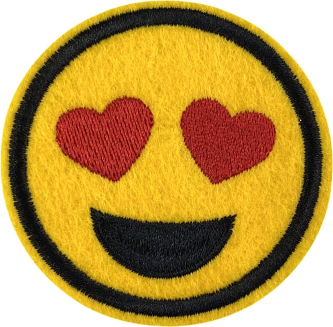 Emoji Smiley Love It Ogen Strijk Embleem Patch 6.2 cm / 6.2 cm / Geel Rood Zwart