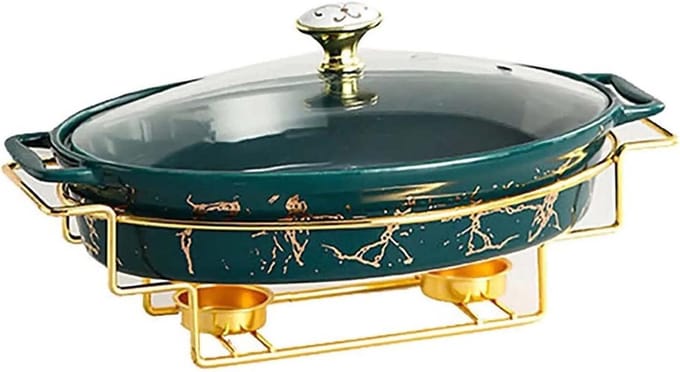 Chafing Dish Set - Buffet warmer - Feesten organiseren - Imitatie marmer finish - 1.05 quart - Groen