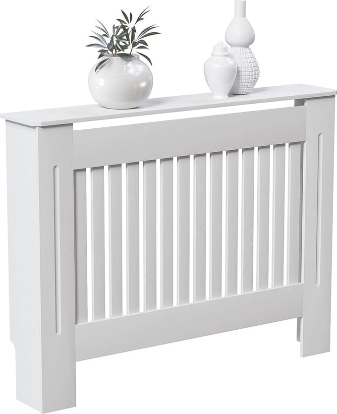 Moderne radiatorafdekking met lamellendesign in wit - Middelgroot
