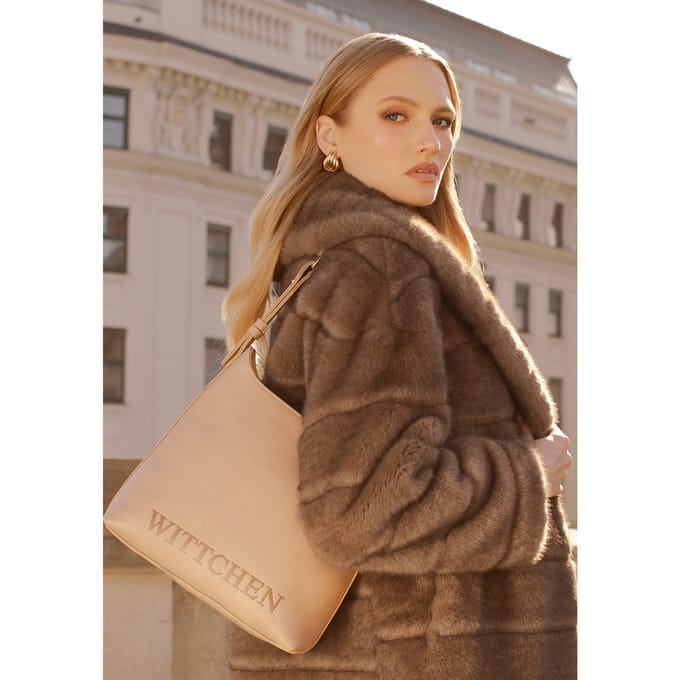Wittchen Dames handtas met reliëflogo, beige, eco-leer