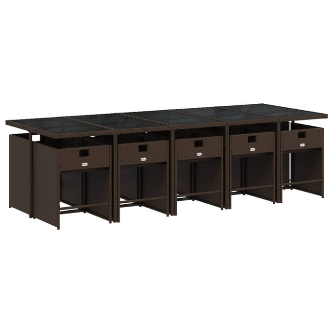 vidaXL - 11-delige - Tuinset - met - kussens - poly - rattan - bruin