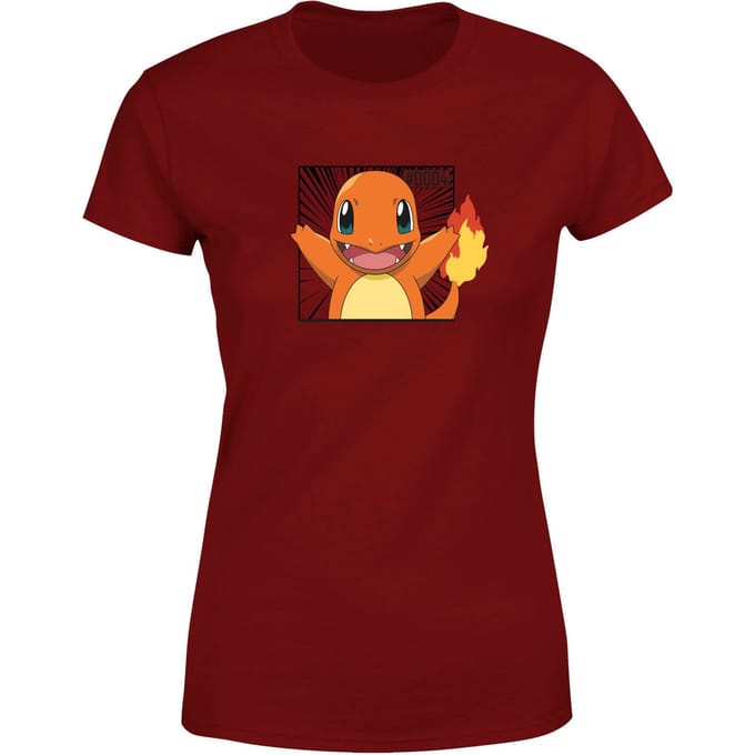 Pokémon Pokédex Charmander #0004 Women's T-Shirt - Burgundy - L