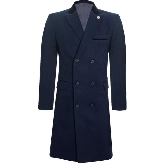Heren 3/4 lange dubbele rij knopen Navy Crombie overjas wollen jas Peaky Blinders