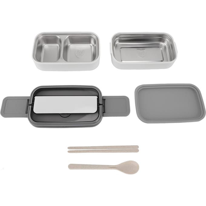 Lunchbox Dubbele Laag Magnetronbestendig Lekdicht Roestvrij Staal Draagbaar Verdeeld Bento Box voor White gray