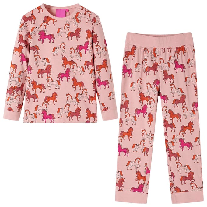 vidaXL - Kinderpyjama - met - lange - mouwen - 92 - lichtroze
