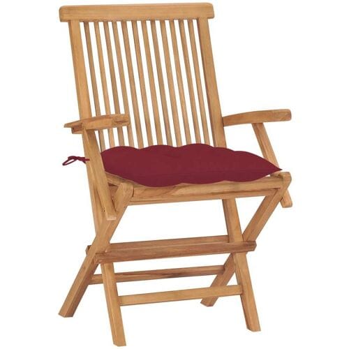 vidaXL - Opklapbare - stoelen - met - wijnrode - kussens, - 8 - stuks, - massief - teakhout