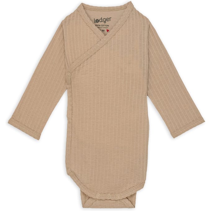 Overslagromper lange mouw - Maat 74 - Beige - Seersucker katoen