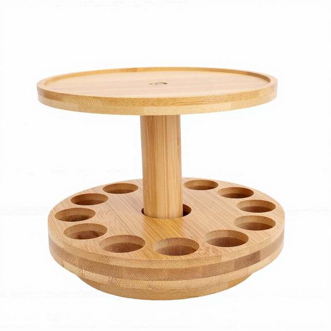 2-in-1 Essentiële Olie Diffuser Stand Bamboe Diffuser Houder Carrousel met 360 Graden Draaibaar Plateau Geschikt voor 5ml 10ml 15ml beige