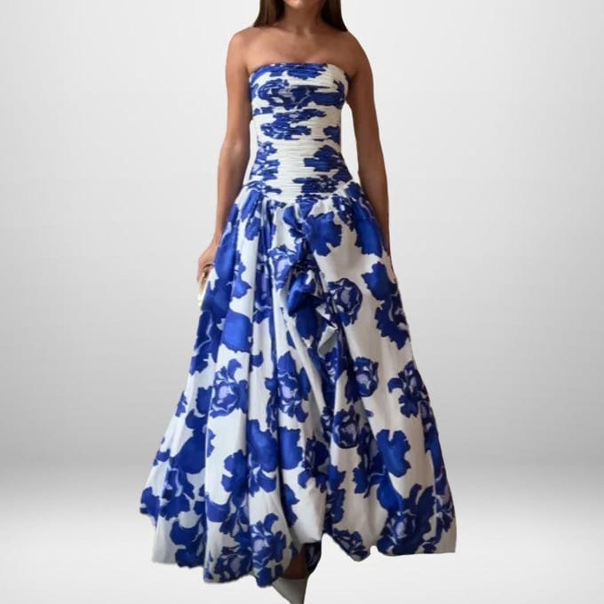 Nieuwe Elegante Dames Jurk met Blauwe Print Strapback Jurk L blue