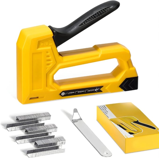 AHD® Nietpistool - Tacker - Spijkerpistool - Handtacker - Geel - 22cm x 11cm x 4cm