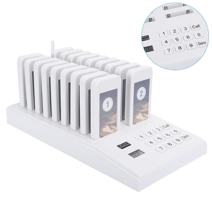 Bip de repas Pager Queue Système d'appel sans fil Récepteur pour restaurant SU‑666B Prise UE 100‑240V EU Plug white