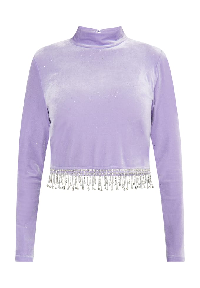 Faina Glittershirt van stretchfluweel Dames lavendel