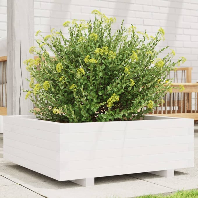 vidaXL - Plantenbak - 70x70x26,5 - cm - massief - grenenhout - wit